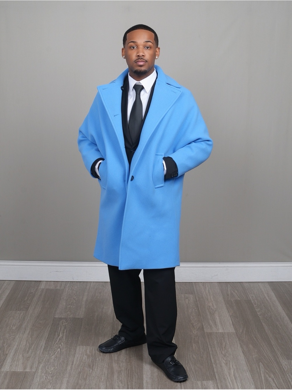 Zara Sky Blue Single-Breasted Pea Coat
